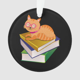 Books - Cat and Books Book Lover Gift Ornament