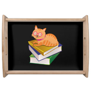 Books - Cat and Books Book Lover Gift Serving Tray