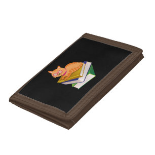 Books - Cat and Books Book Lover Gift Tri-fold Wallet