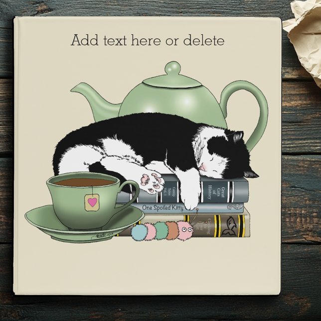 Books Cat Tea Cute 3 Ring Binder (Creator Uploaded)