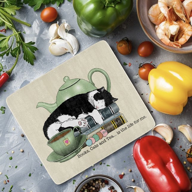 Books Cat Tea Cute Cutting Board (Creator Uploaded)