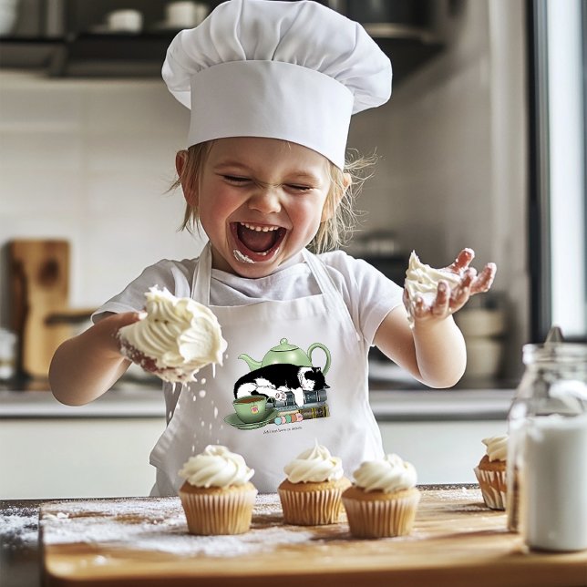 Books Cat Tea Cute Kids' Apron (Creator Uploaded)