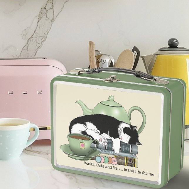 Books Cat Tea Cute Metal Lunch Box (Creator Uploaded)