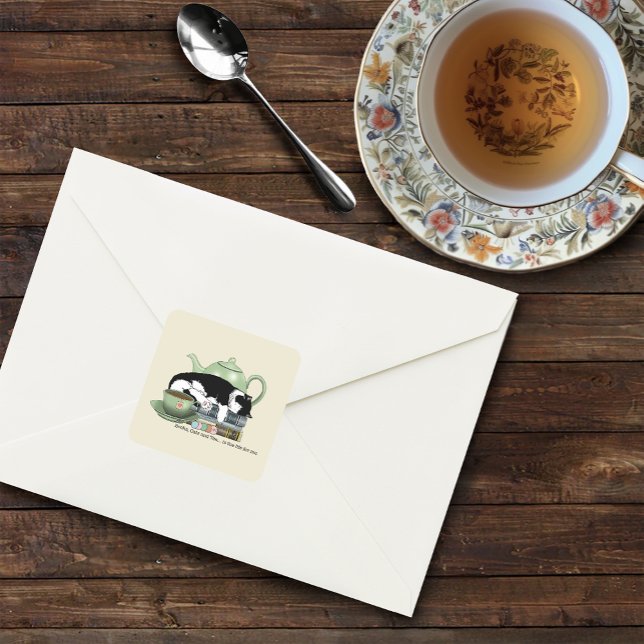 Books Cat Tea Cute Square Sticker (Creator Uploaded)