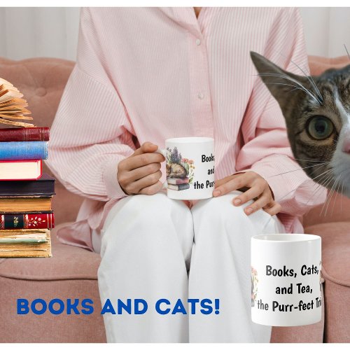 Books cats and tea book lover cat owner tea  coffee mug