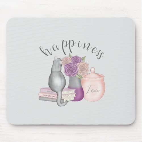 Books Cats and Tea Happiness Mouse Pad