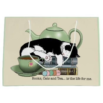 Books  Cats And Tea Large Gift Bag by tigressdragon at Zazzle