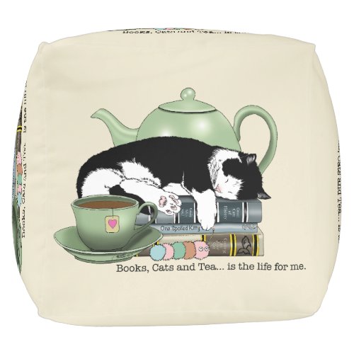 Books Cats and Tea Pouf