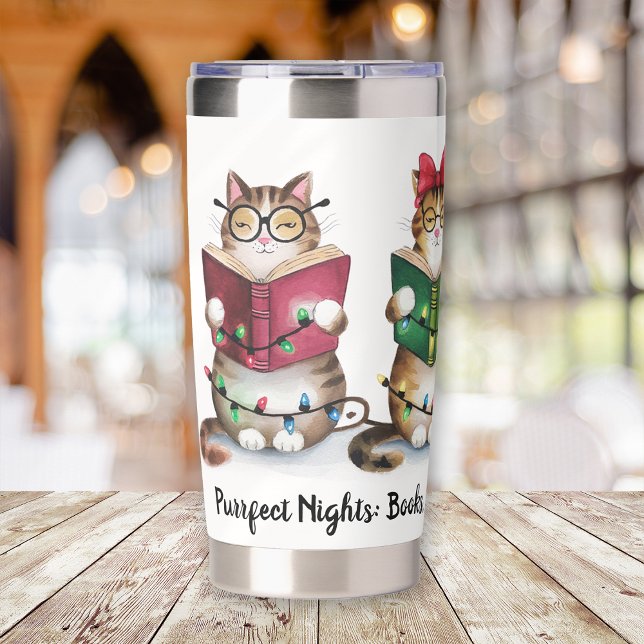 Books Cats Christmas Lights Gift for Reader Insulated Tumbler (Creator Uploaded)