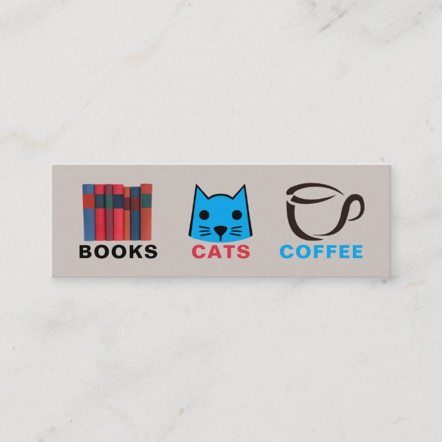 Books Cats Coffee Bookmark Mini Business Card (Front)