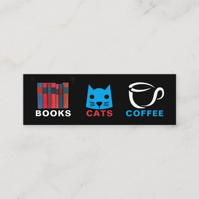 Books Cats Coffee Bookmark Mini Business Card (Front)