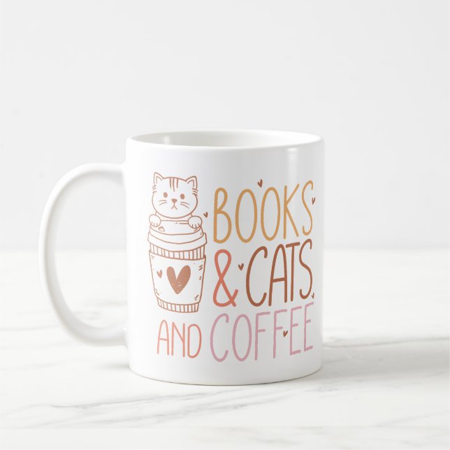 Books Cats Coffee Coffee Mug (Left)