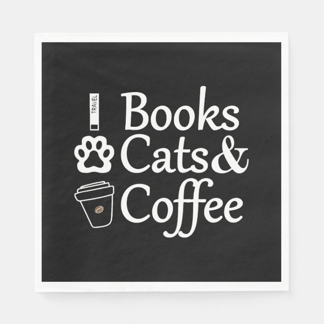 Books Cats & Coffee Napkins (Front)