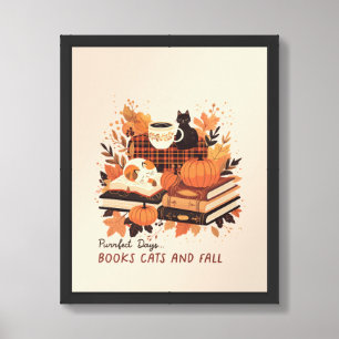 Books, Cats & Fall Poster – Cozy Autumn Wall Art
