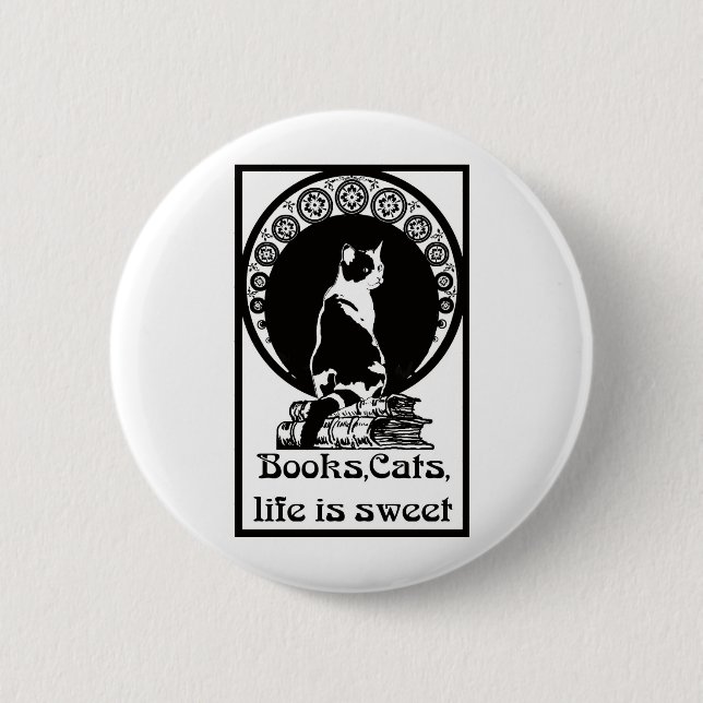 Books, cats, life is sweet copy pinback button (Front)