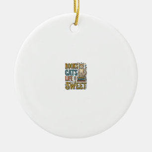 Books Cats Life Is Sweet Vintage Cat Reader Design Ceramic Ornament