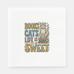 Books Cats Life Is Sweet Vintage Cat Reader Design Napkins