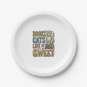 Books Cats Life Is Sweet Vintage Cat Reader Design Paper Plates