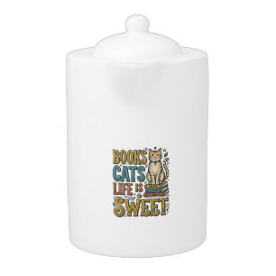 Books Cats Life Is Sweet Vintage Cat Reader Design Teapot