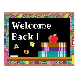 Books , chalkboard & apple back-to-school postcard