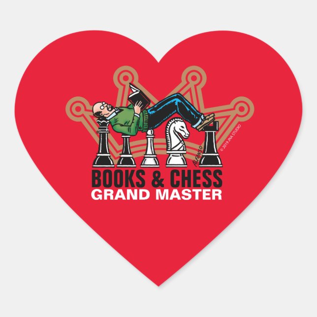 Books & Chess Grand Master Heart Sticker (Front)