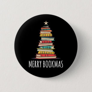 Books Christmas Tree Merry Bookmas Button