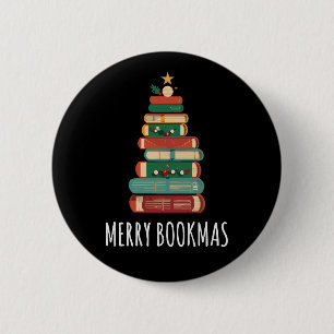 Books Christmas Tree Merry Bookmas Button