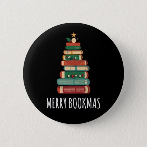 Books Christmas Tree Merry Bookmas Button