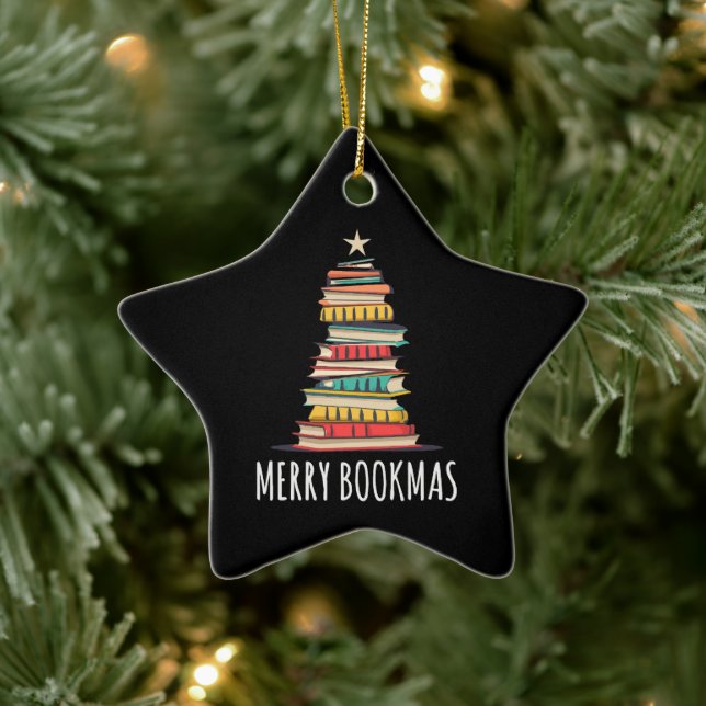 Books Christmas Tree Merry Bookmas Ceramic Ornament (Tree)