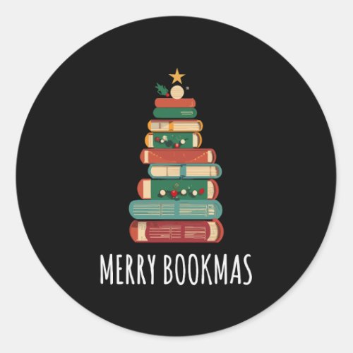 Books Christmas Tree Merry Bookmas Classic Round Sticker