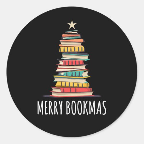 Books Christmas Tree Merry Bookmas Classic Round Sticker