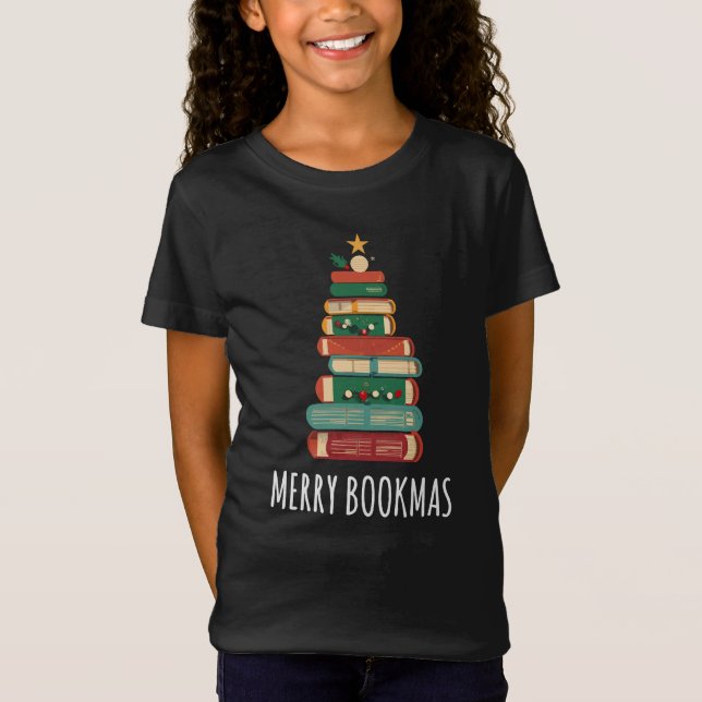 Books Christmas Tree Merry Bookmas T-Shirt (Front)