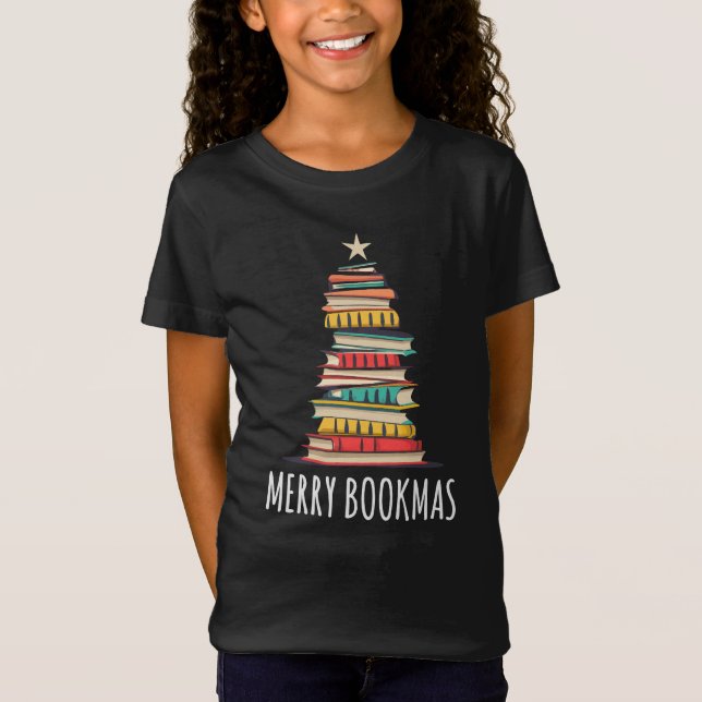 Books Christmas Tree Merry Bookmas T-Shirt (Front)