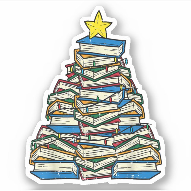 Books Christmas Tree Reading Xmas PJs Teacher Libr Sticker (Front)