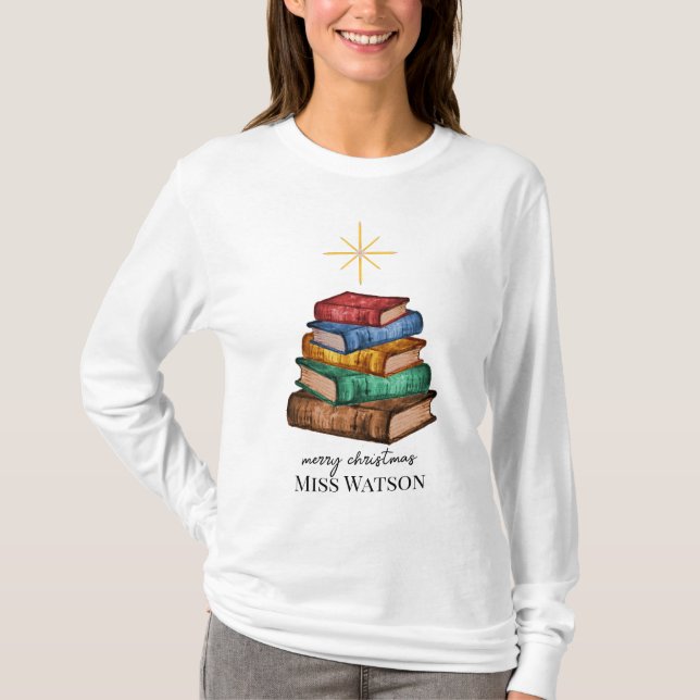 Books Christmas Tree Teacher Personalized Shirt (Front)