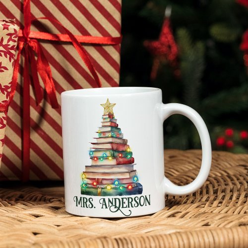 Books Christmas Tree Teachers Book Lovers Name Coffee Mug