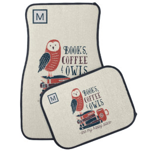 Books Coffee and Owl My Happy Place Monogram Car Floor Mat