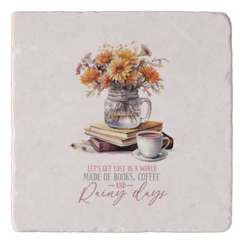 Books Coffee and Rainy Days Trivet