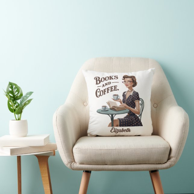 Books & Coffee Book Lover Quote Throw Pillow (Chair)