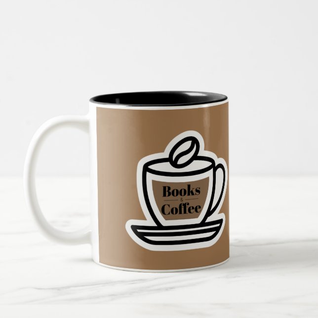 Books & Coffee Brown  Two-Tone Coffee Mug (Left)