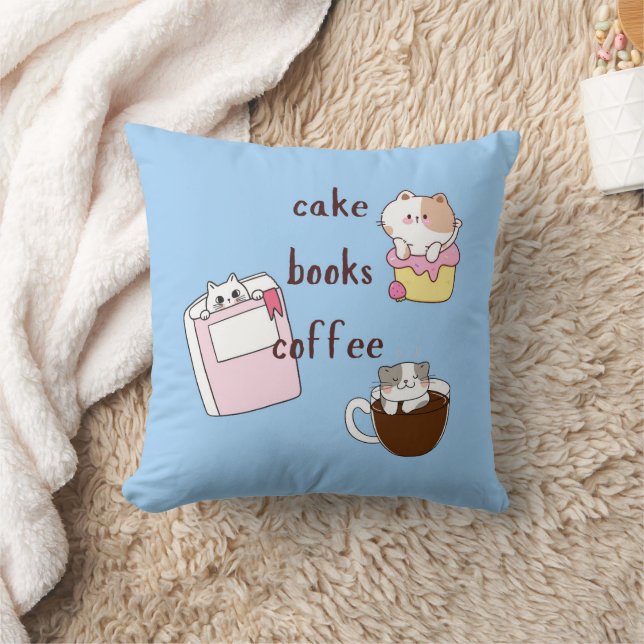 Books Coffee Cats Throw Pillow (Blanket)
