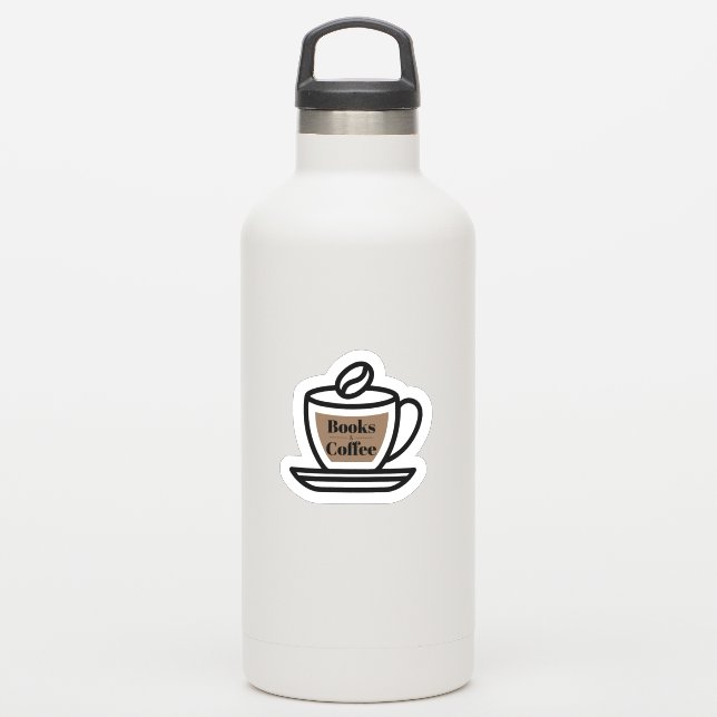 Books & Coffee Outline Sticker (Waterbottle)