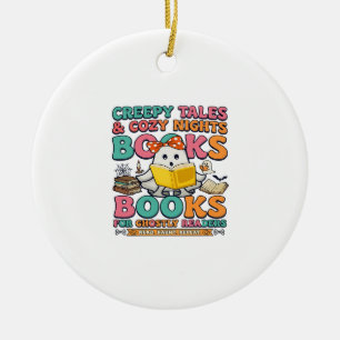 Books Creepy Tales Ghost Reading Spider Web Bats Ceramic Ornament