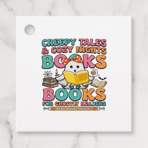 Books Creepy Tales Ghost Reading Spider Web Bats Favor Tags