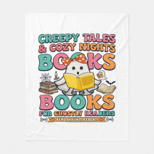 Books Creepy Tales Ghost Reading Spider Web Bats Fleece Blanket