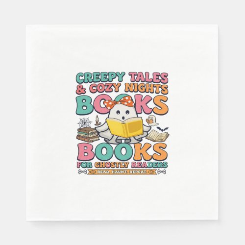 Books Creepy Tales Ghost Reading Spider Web Bats Napkins