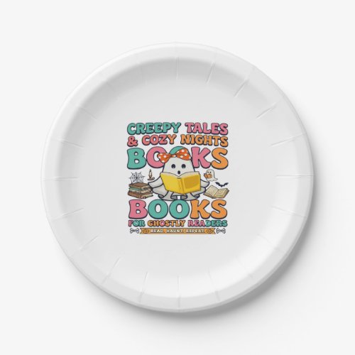 Books Creepy Tales Ghost Reading Spider Web Bats Paper Plates
