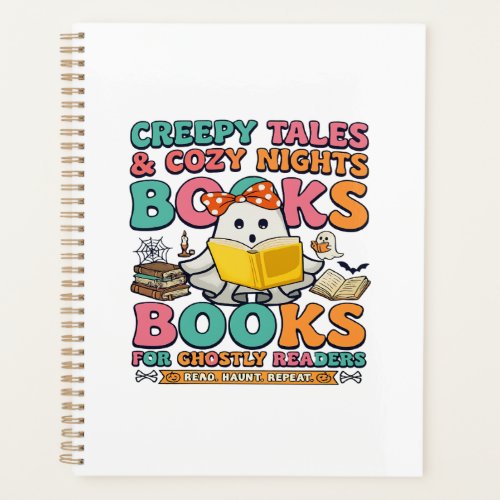 Books Creepy Tales Ghost Reading Spider Web Bats Planner