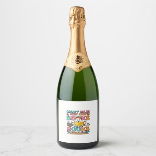 Books Creepy Tales Ghost Reading Spider Web Bats Sparkling Wine Label