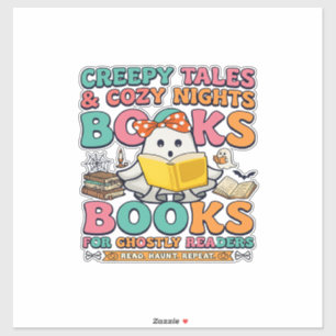 Books Creepy Tales Ghost Reading Spider Web Bats Sticker
